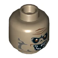 Minifig Head Taxi Driver, Red Eyes, Missing Teeth, Grey Blotchy Skin Print [Hollow Stud]