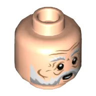 Minifig Head Professor Filius Flitwick, White and Gray Beard, Lines, Open Mouth Print