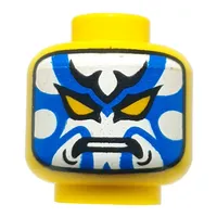 Minifig Head Kabuki Harumi, White/Blue Face, Angry / Reed Face, Crooked Smile