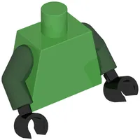 Torso, Ninja Robes, Dark Green Trim, Belt, Orange Rope, Silver Clips, Lime Sash print, Dark Green Arms, Black Hands