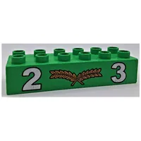 Duplo Brick 2 x 6 with Silver '2' and '3' with Center Gold Laurels Print