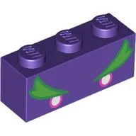 Brick 1 x 3 with White/Dark Pink Eyes, Green/Bright Green Eyebrows print