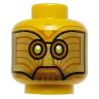 Minifig Head Temple Guard, Droid, Dark Orange/Lime Eyes, Lines