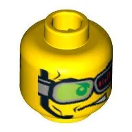 Minifig Head Daredevil, Dual Sided, Headset and Green Glasses with Red Bars, Glasses Down / Glasses Up and Mouth Open Print [Blocked Open Stud]