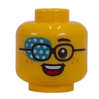 Minifig Head, Freckles, Glasses, Amblyopia (Lazy Eye) Patch Print