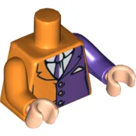 Torso, Odd Arms, Suit Jacket with Dark Purple Half Panel and Tie Print, Left Dark Purple Arm, Right Orange Arm, Light Nougat Hands