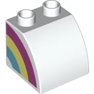 Duplo Brick 2 x 2 x 1 1/2 with Curved Top with Rainbow on Right Side Print