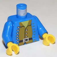 Torso Jacket, Open, Brown Shirt, Silver Buttons Print, Blue Arms, Yellow Hands