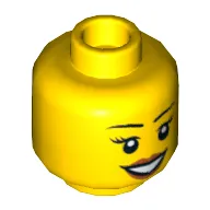 Minifig Head Nya / Ms. Santos, Peach Lips, Open Mouth Smile, Black Eyebrows Print [Hollow Stud]