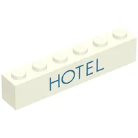 Brick 1 x 6 without Bottom Tubes with Cross Side Supports with 'HOTEL' Thin Blue print