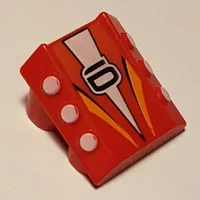 Slope 2 x 2 No Studs, with 3 Side Pistons Raised Edges and '6', White Triangle and Orange Stripes Print