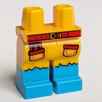 Hips with Bright Light Orange Legs and Dark Azure Boots Pattern with Red Belt, Pockets print