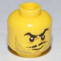 Minifig Head Flintlocke, Gray Stubble, Moustache and Angry Eyebrows, Lines under Eyes, Smirk Print [Hollow Stud]
