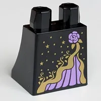 Hips and Legs Under Dress/Robe with Medium Lavender Trim and Flower, Gold Decorations Print