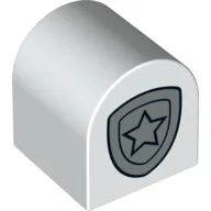 Duplo Brick 2 x 2 x 2 Curved Top with Police Star Badge Silver Print
