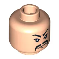 Minifig Head Shanghai Gangster, Fu Manchu Moustache, White Pupils and Scowl Print