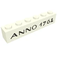 Brick 1 x 6 without Bottom Tubes with Cross Side Supports with 'ANNO 1762' Thin Black Print