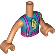 Minidoll Torso Girl with Medium Azure Top, Pink Overall, Bright Light Yellow Handkerchief, Nougat Arms