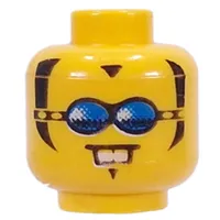 Minifig Head, Blue Glasses, 2 White Teeth and Sideburns Print [Blocked Open Stud]