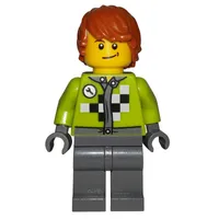 Lime Torso, Dark Bluish Grey Legs, Dark Orange Hair