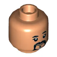 Minifig Head Baze Malbus, Black and Gray Beard, Scar on Left Side, Closed Mouth / Angry Print