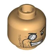 Minifig Head Professor Moriarty, Black Eyebrows, Monocle, Stubbled Beard, Mean Grin