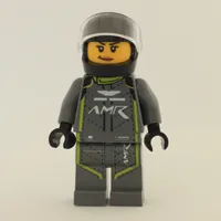 Race Driver, Dark Bluish Gray Racing Suit with Lime Trim, Black Helmet