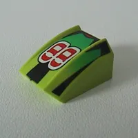 Slope Curved 2 x 2 with Lip, No Studs with '88', Green Fade/Black Stripes Print