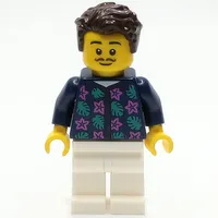 Man, Dark Blue Shirt, White Legs, Dark Brown Hair