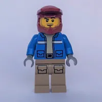 Man, Blue Jacket, Dark Red Dirt Bike Helmet