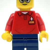 LEGOLAND Employee, Red Torso, Dark Blue Legs, Dark Blue Cap, Glasses
