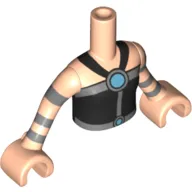 Minidoll Torso Girl with Black Halter Neck Top with Dark Azure Fasteners Print, Light Nougat Arms with Silver Bands with Hands