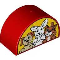 Duplo Brick 2 x 4 x 2 Curved Top with Dog, Bunny / Rabbit and Cat Print