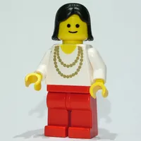 Woman, White Shirt with Gold Necklace, Red Legs, Black Hair (3626b Head)