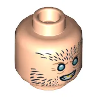 Minifig Head Fenrir Greyback, Blue Eyes, Werewolf Fur with Grim Face / Bared Teeth Print