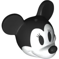 Minifig Head Special with Black Mouse Ears and Nose, White Face, Eyelashes print