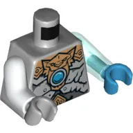 Torso, Odd Arms and Hands, Vest with Copper Tiger Armor with Blue Round Jewel (Chi) Print, Left Trans-Light Blue Arm and Dark Azure Hand, Right White Arm and Light Bluish Gray Hand