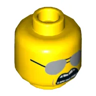 Minifig Head Bad Cop, Dual Sided, Glasses, Crooked Smile / Sunglasses, Clenched Teeth Print [Hollow Stud]
