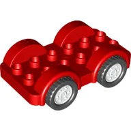 Duplo Car Base 2 x 6 - 4 White Wheels with Black Tires on 4 Fixed Axles