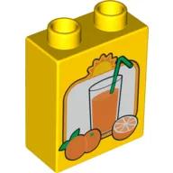 Duplo Brick 1 x 2 x 2 with Oranges and Glass of Orange Juice with Straw Print with Bottom Tube