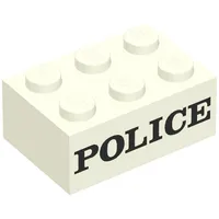 Brick 2 x 3 without Cross Supports with Black 'POLICE' Serif Bold Print (Embossed)