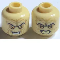 Minifig Head Palpatine (Emperor), Wrinkles, Sunken Yellow Eyes, Eyebrows, Bared Teeth, Angry / Evil Smile Print