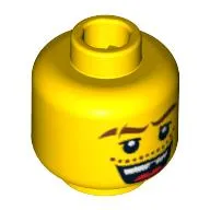 Minifig Head Knight, Thick Brown Eyebrows with Scar, Open Mouth with Missing Tooth, White Pupils Print