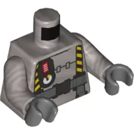 Torso Safety Suit, Belt, Yellow and Black Straps/Suspenders, Geiger Counter/Gauge Print, Flat Silver Arms, Dark Bluish Gray Hands