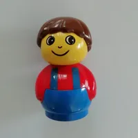 Primo Figure Boy with Blue Base, Blue Suspenders Print, Brown Hair