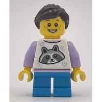 Kid, White Torso, Dark Azure Legs, Dark Brown Hair