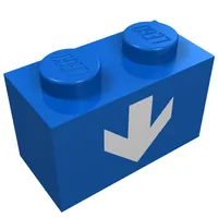 Brick 1 x 2 with White Down Arrow Print