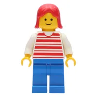 Woman, Red and White Striped Shirt, Blue Legs, Red Hair