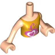 Minidoll Torso Girl with Orange Vest Top with Hearts Print, Light Nougat Arms with Hands