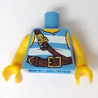 Torso Tank Top with White Stripes, Leather Straps with Skull and Crossbones Print, Yellow Arms and Hands